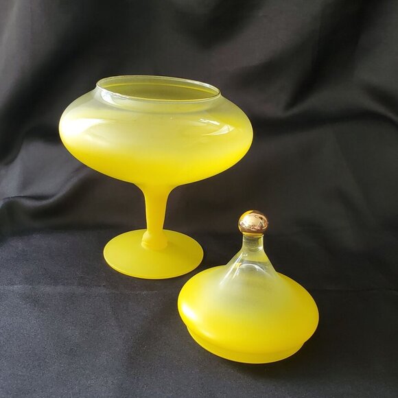 VTG Lemon Yellow Empoli MCM Circus Tent Bonbonniere Apothecary Lidded Jar 8.5" - Picture 2 of 16